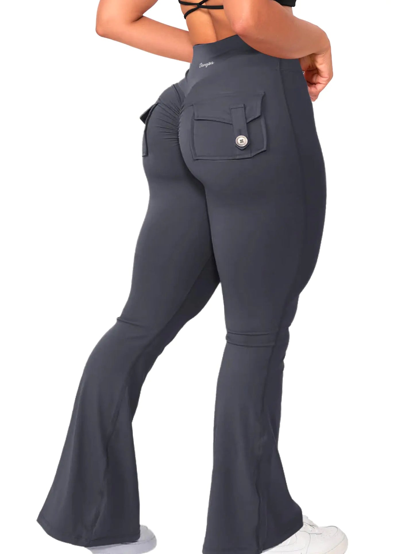 Danysu Flare Leggings with Pockets for Women Scrunch Butt Lifting Cargo Leggings V Waist Tummy Control Bootcut Yoga Pants